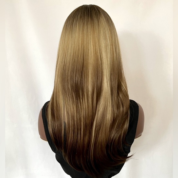 “Put On & Go” Blonde & Cocoa Brown Synthetic Wig with Bangs - Picture 6 of 6